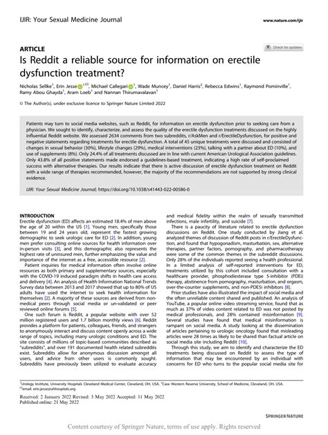 Is Reddit a reliable source for information on erectile  .